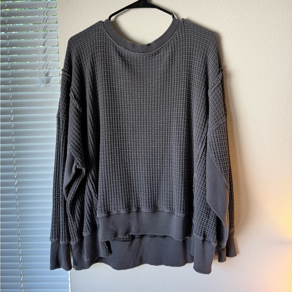 American Eagle Outfitters Charcoal Waffle Knit Top